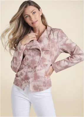 Tie Dye Faux Suede Jacket - Pink Multi