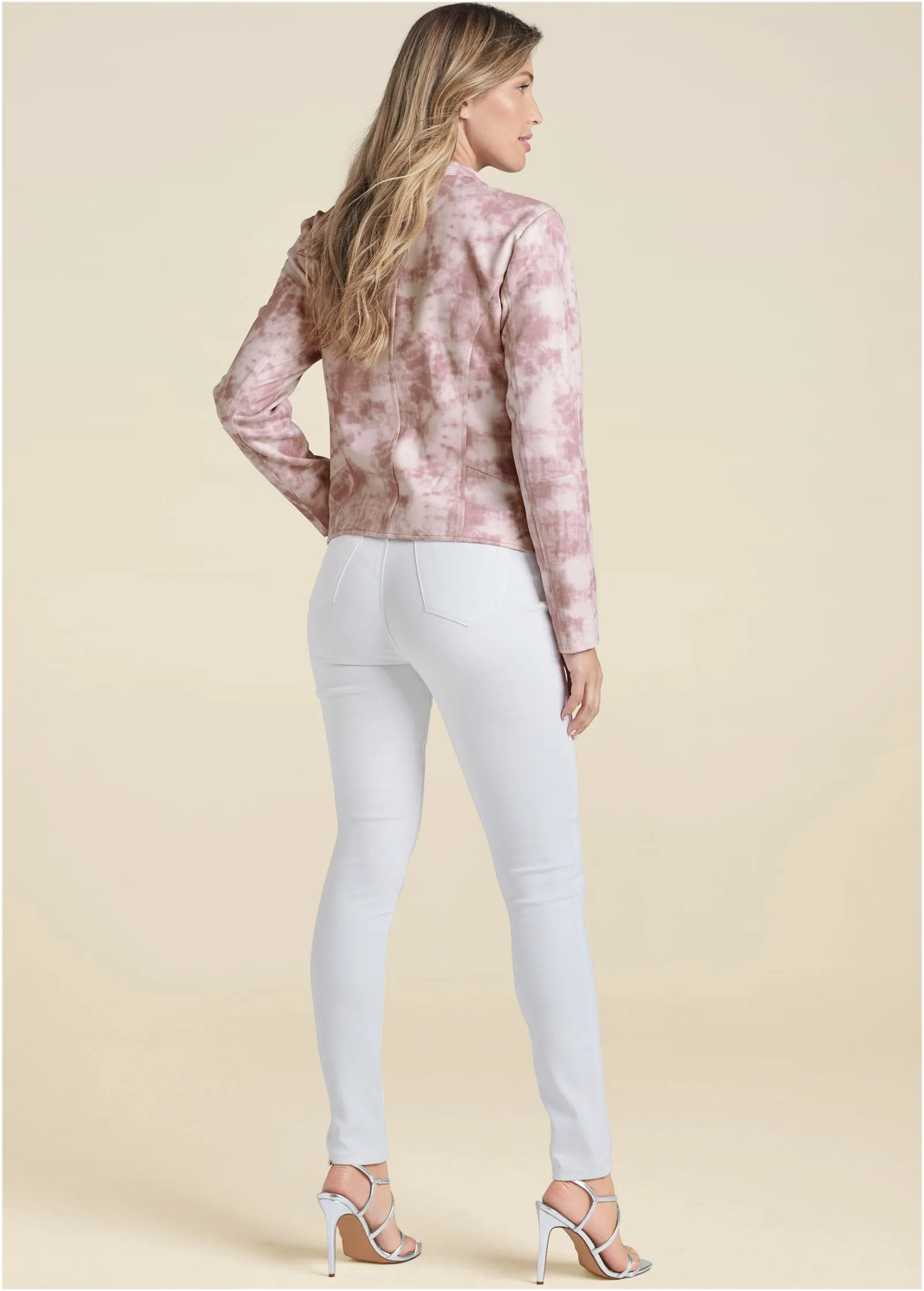 Tie Dye Faux Suede Jacket - Pink Multi