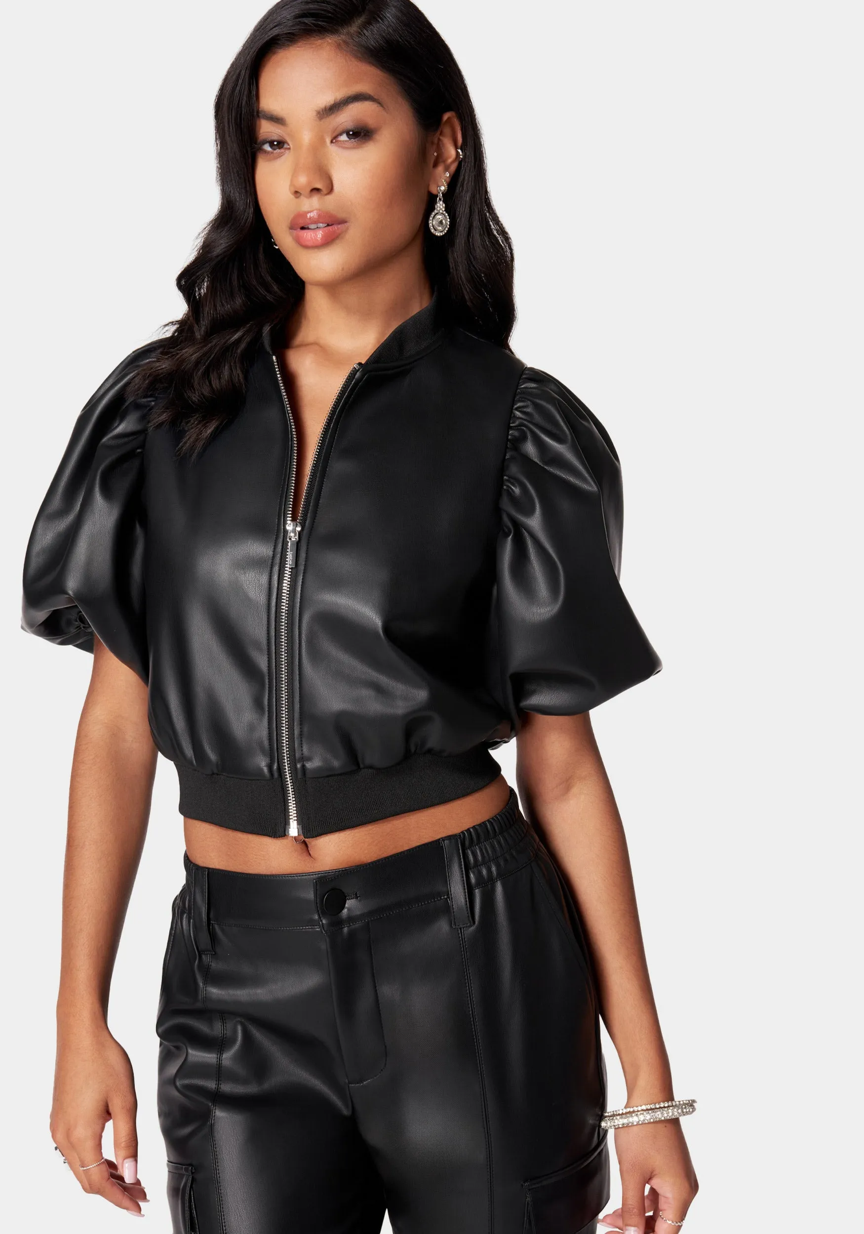 Vegan Leather Zip Front Jacket