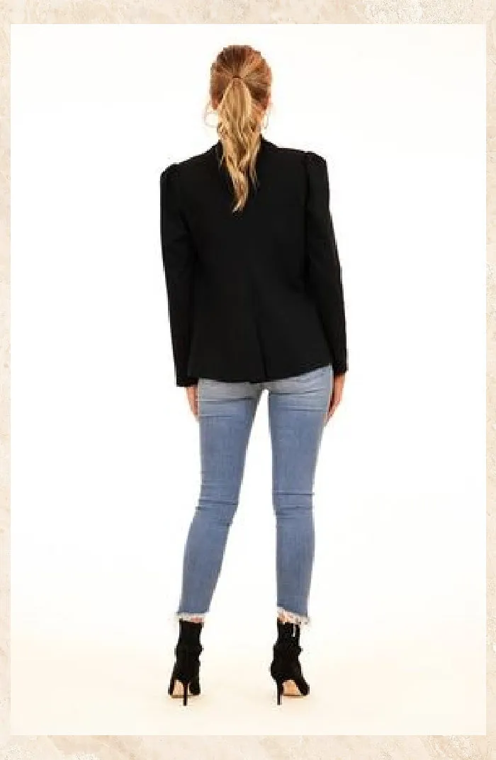 Veronica M . Puff Sleeve Ponti Blazer With Round Lapel | Black