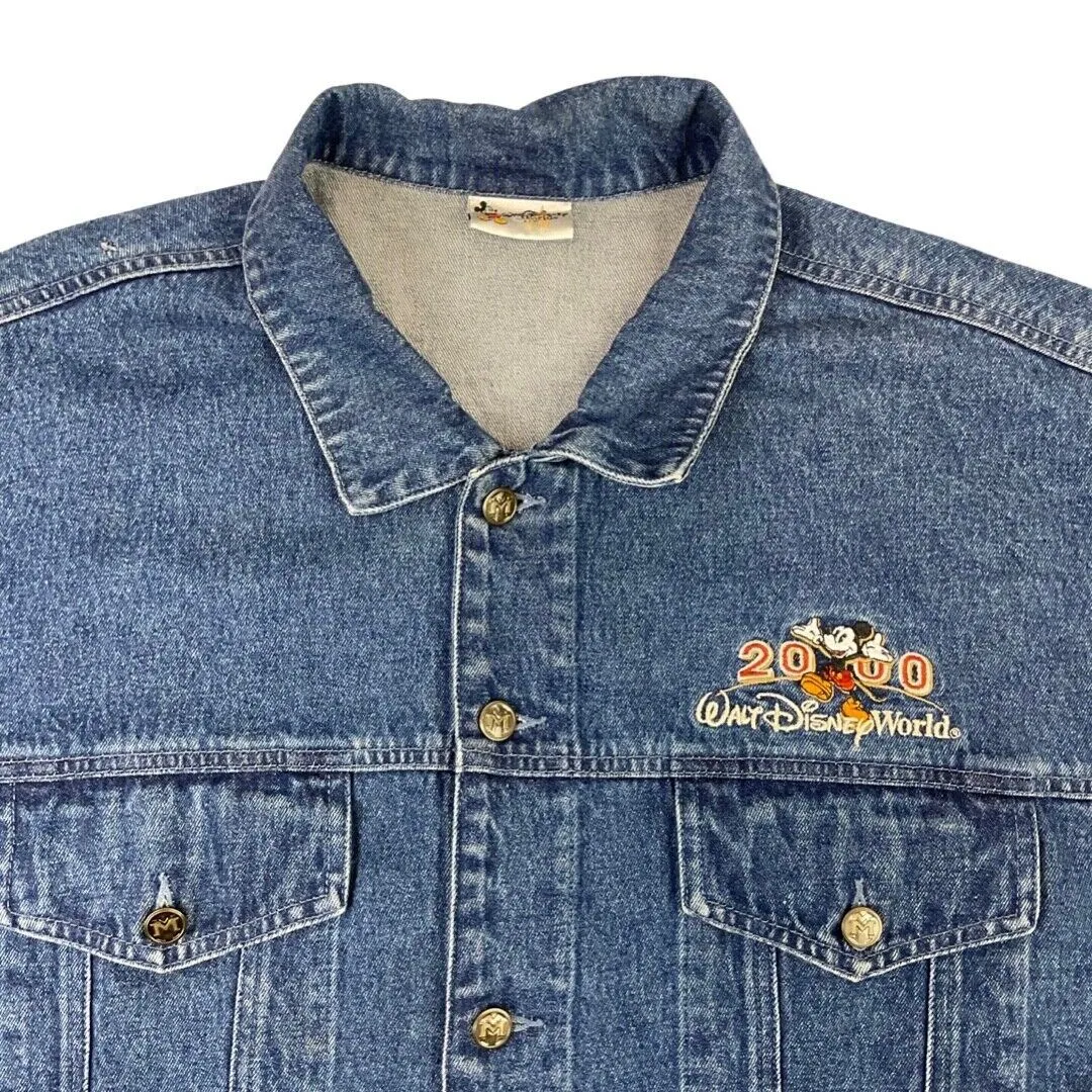 Vintage 2000s Y2K Blue Embroidered Disney World Mickey Denim Jacket XXL