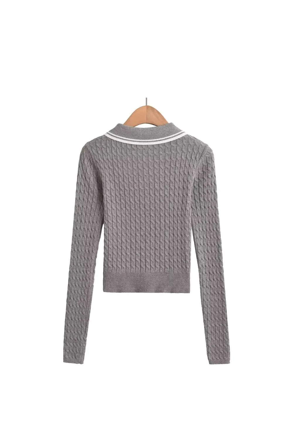 'Violet' Cabled Polo Knit Sweater