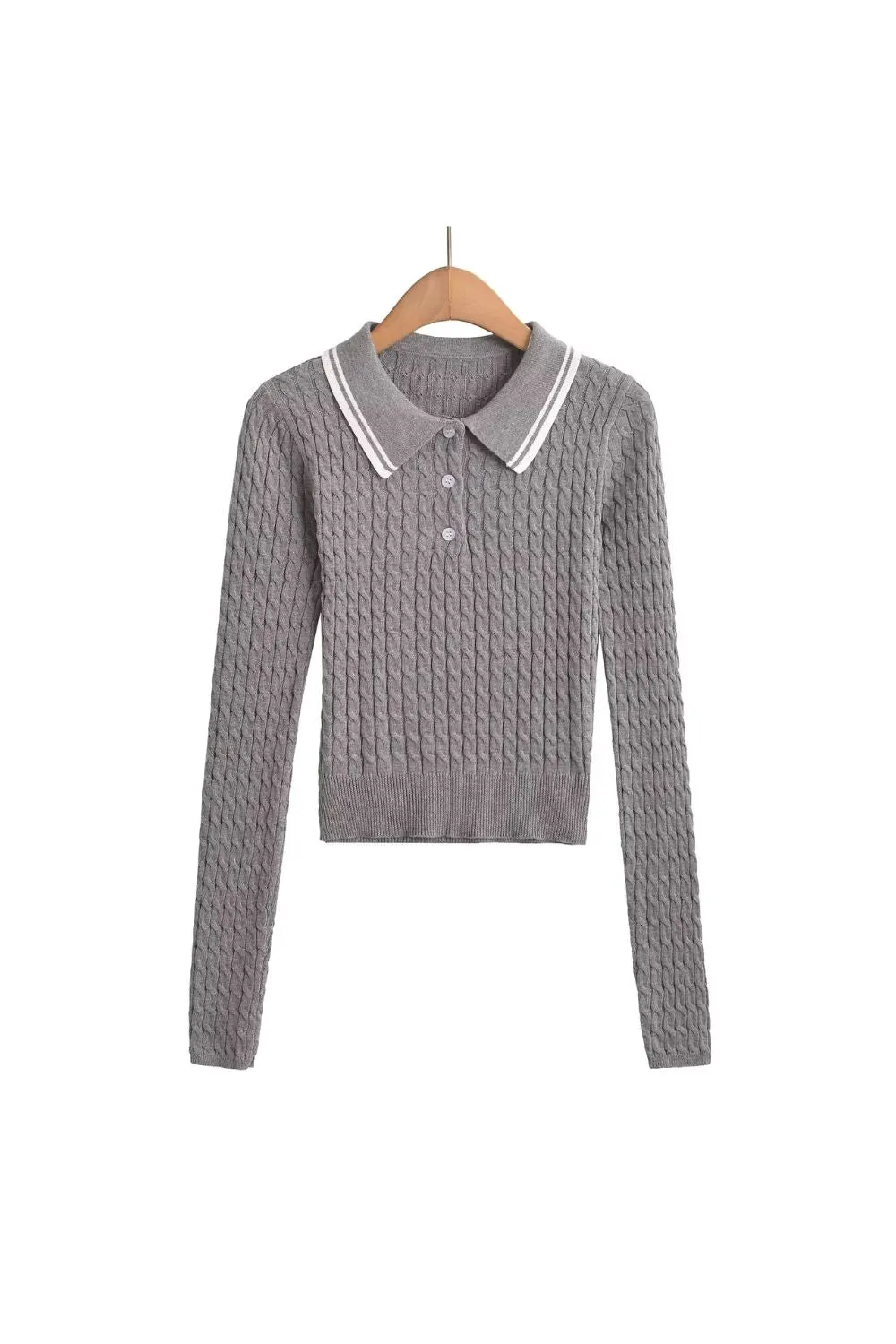 'Violet' Cabled Polo Knit Sweater