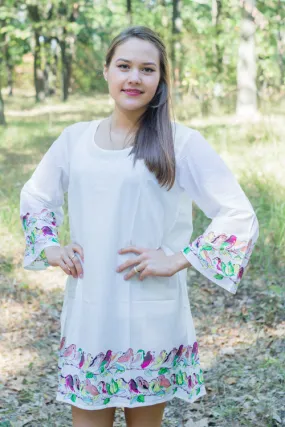 White Bella Tunic Style Caftan in Little Chirpies Pattern