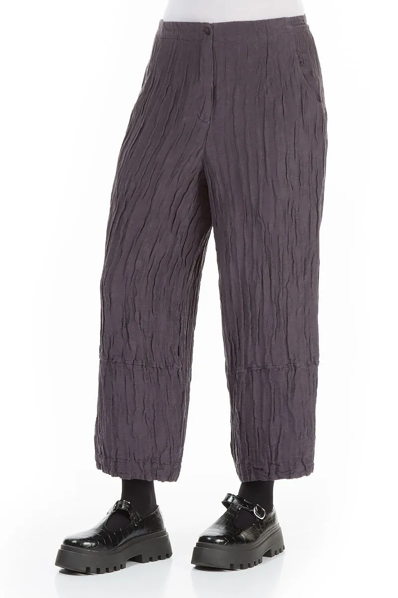 Wide Cropped Vintage Violet Crinkled Silk Trousers