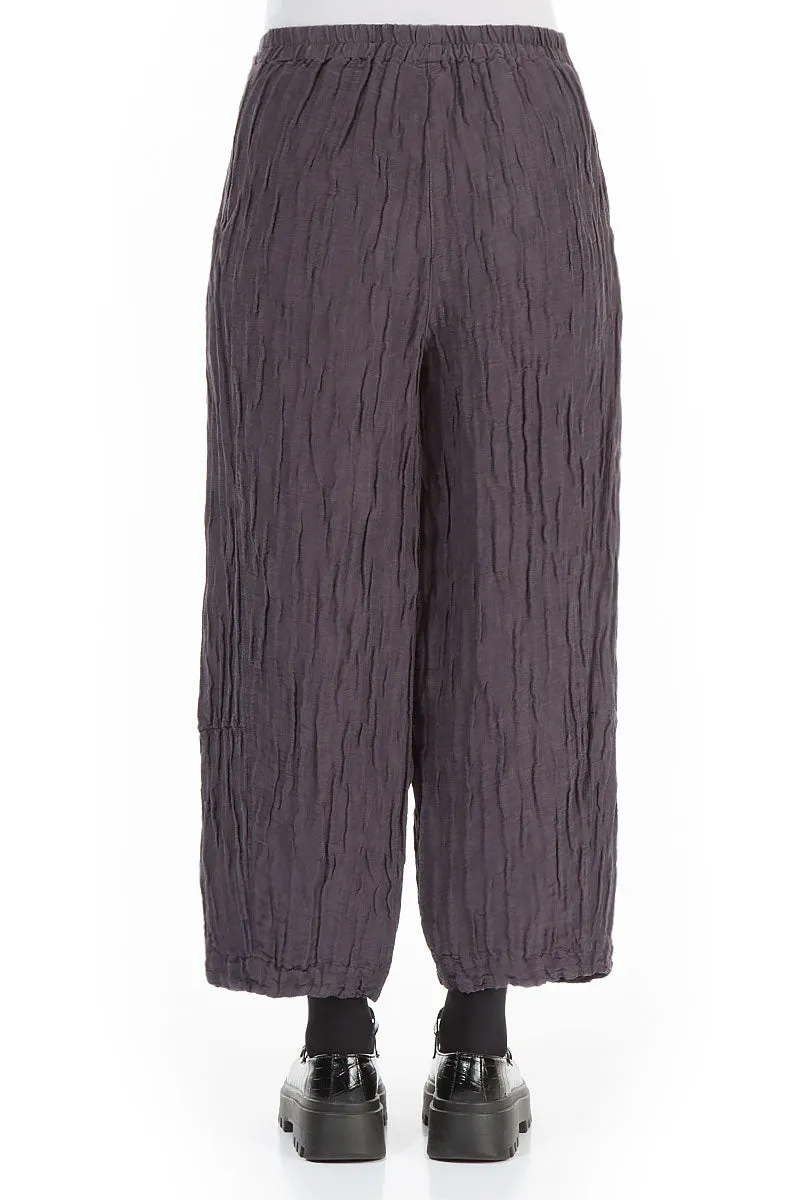 Wide Cropped Vintage Violet Crinkled Silk Trousers