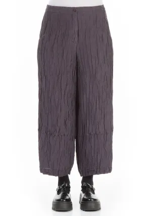 Wide Cropped Vintage Violet Crinkled Silk Trousers