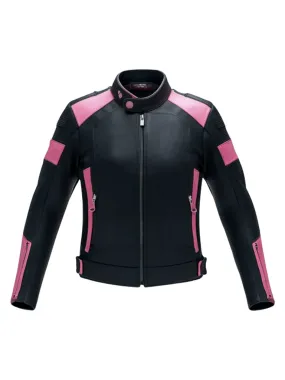 Women Black and Pink Leather Biker Jacket