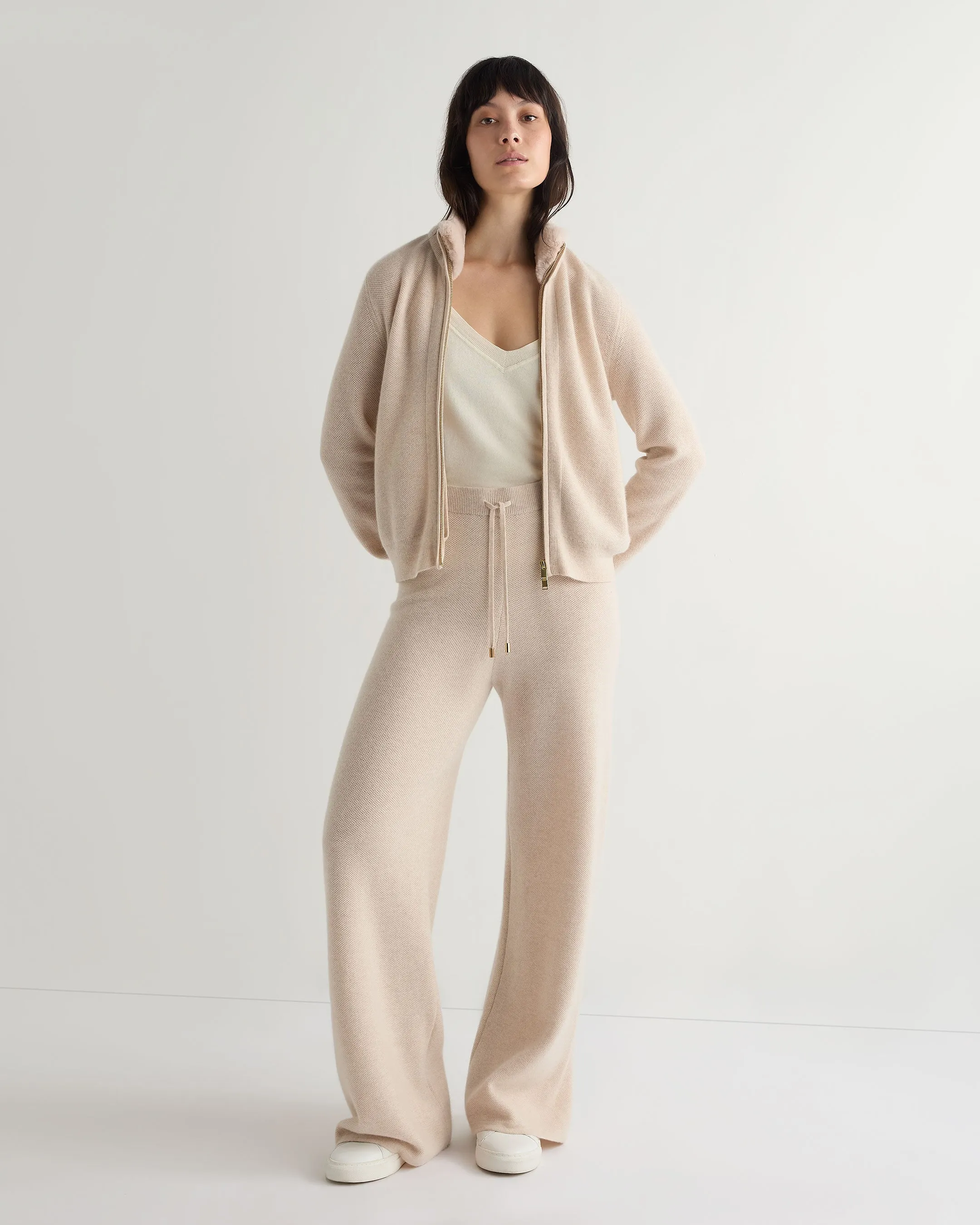 Women's Honeycomb Knit Cashmere Trouser Ecru White