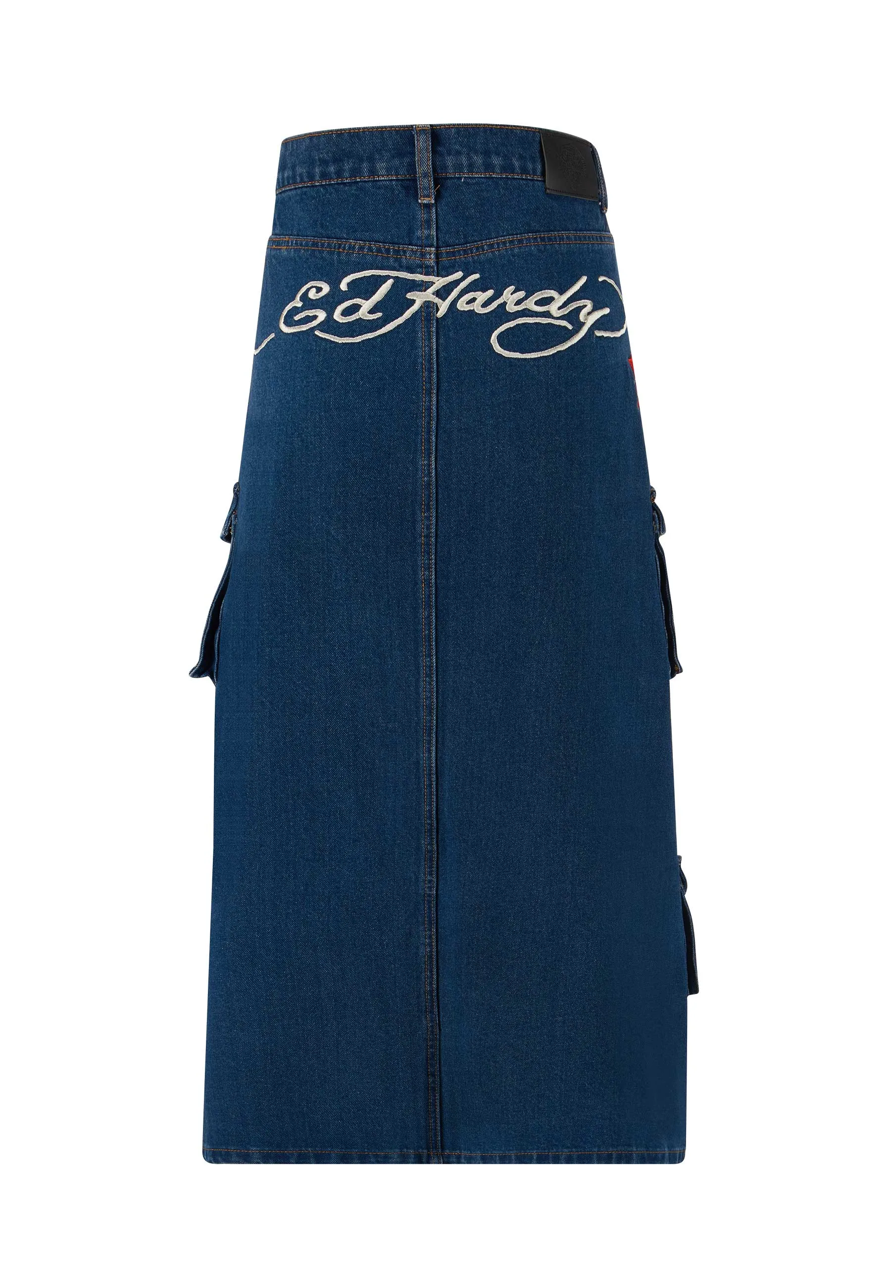 Womens Killer Rose Denim Midi Skirt - Blue