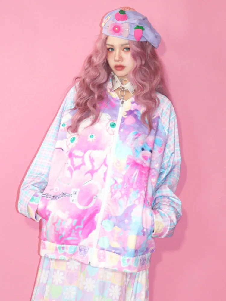 Y2k American Retro Bear Baseball Jacket【s0000003570】