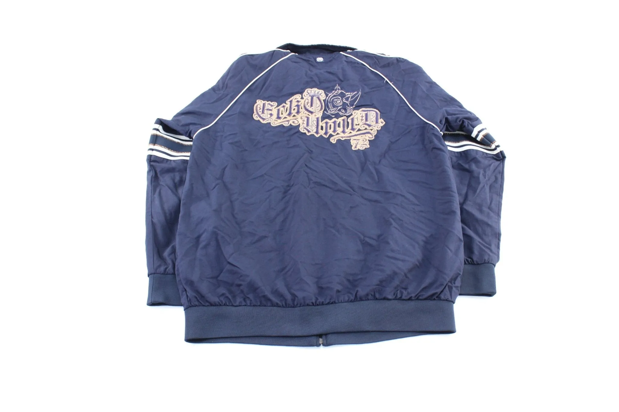 Y2K Eco Unltd. Embroidered Blue & White Striped Zip Up Jacket