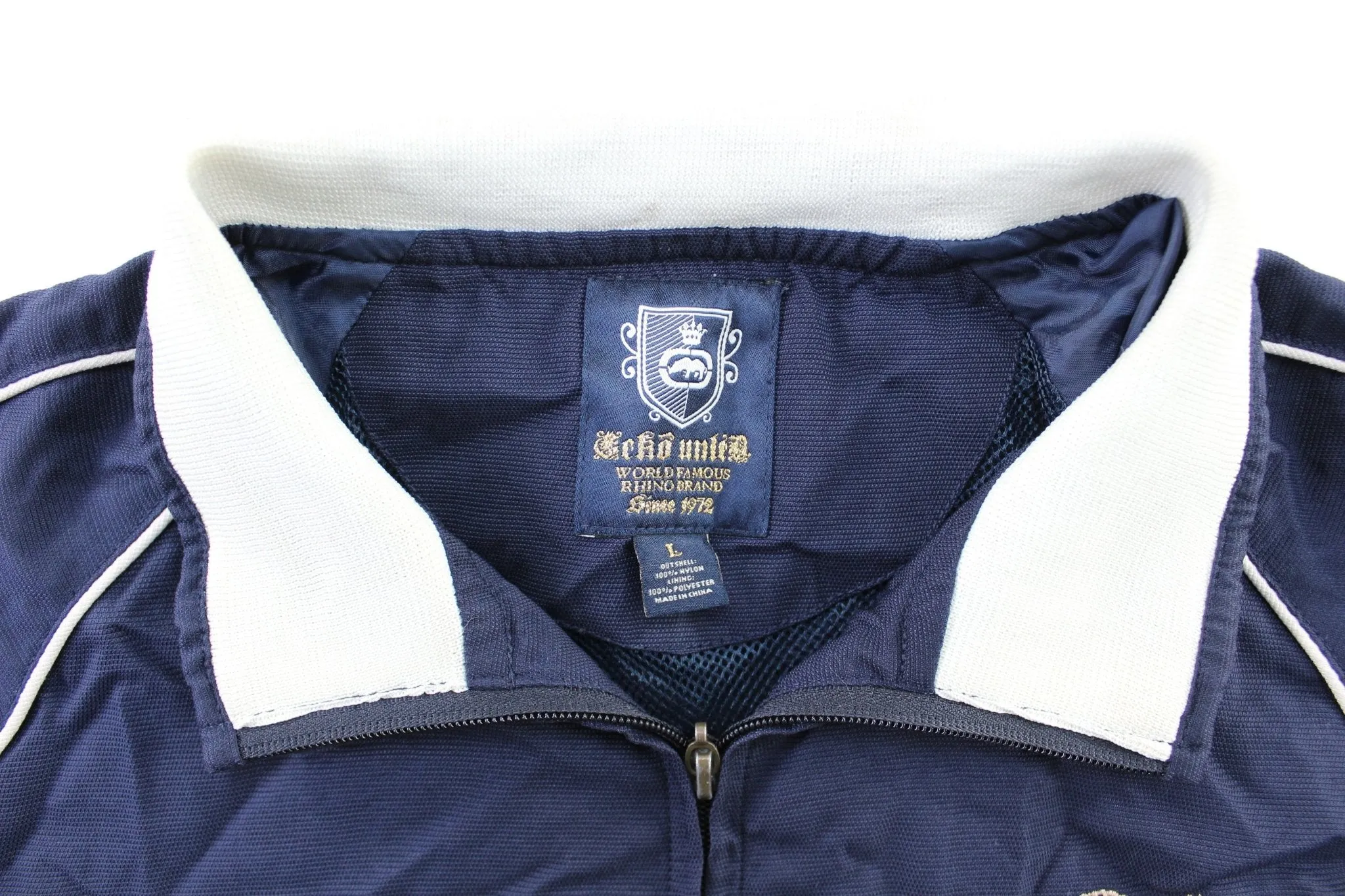 Y2K Eco Unltd. Embroidered Blue & White Striped Zip Up Jacket