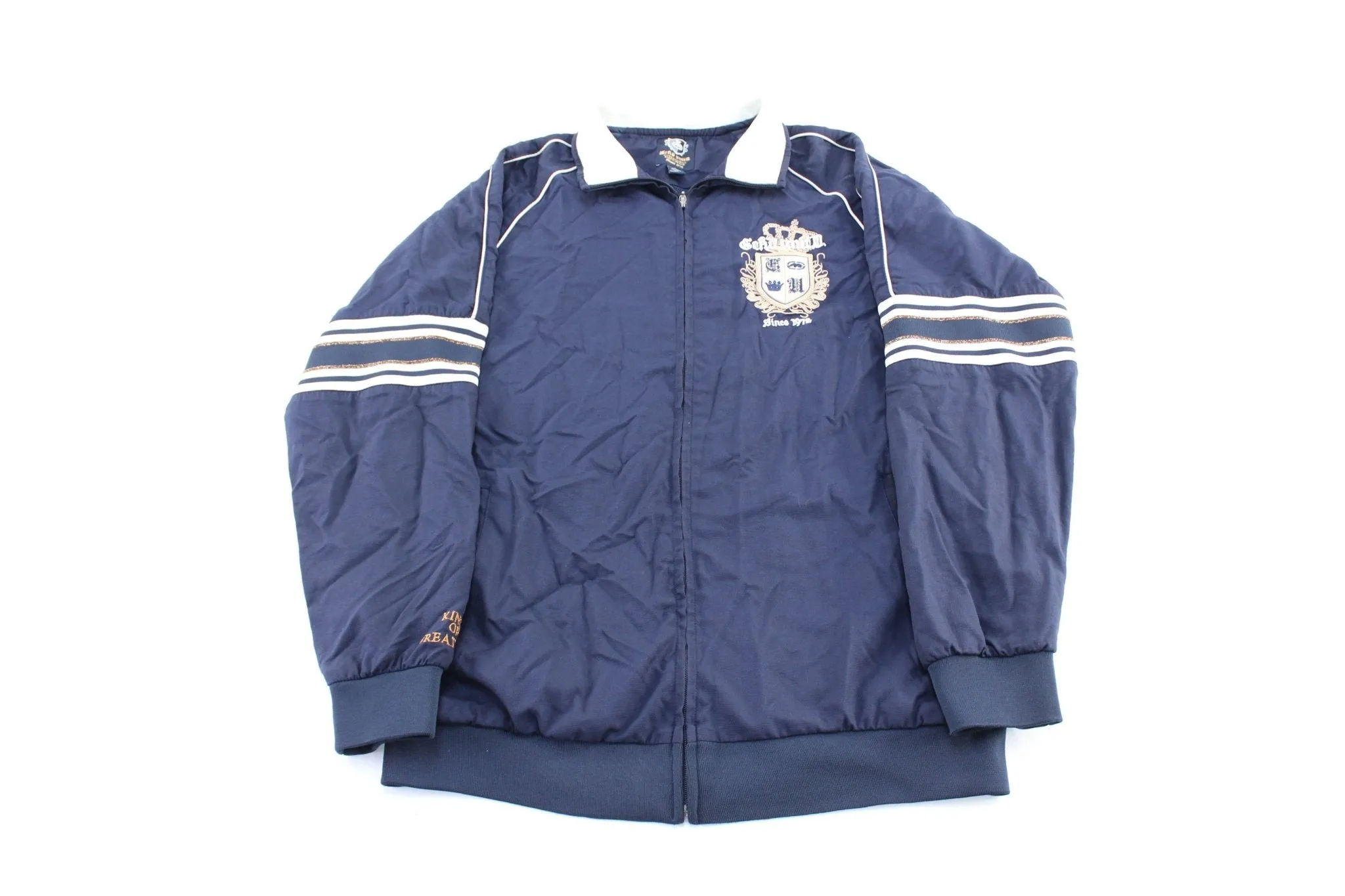 Y2K Eco Unltd. Embroidered Blue & White Striped Zip Up Jacket